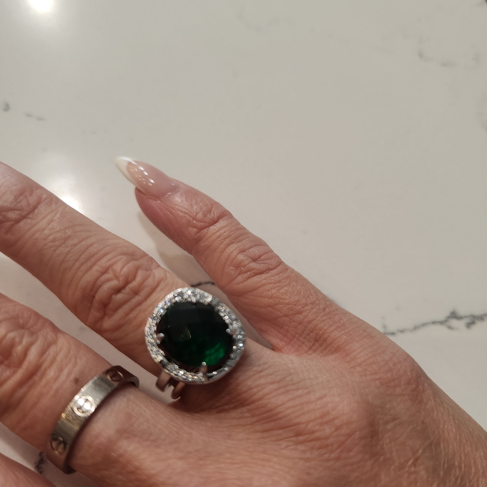 Melinda Maria Silver Ring with Deep Green Stone